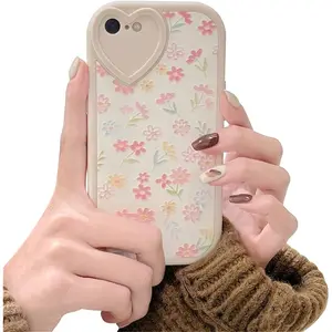 Compatible with iPhone 7/8/SE/SE 2Case with Cute Flowers Floral Pattern for Women Girls Soft Silicone Love Lens Protection Case for iPhone 7/8/SE/SE 2-White