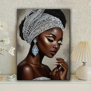 African woman 5D Diy diamond art kits for adults,Partial diamond painting kit for beginners,Special shaped diamond art,sparkling gem art,Diamond Mosaic embroidery,living room decor,11.81x15.7inch