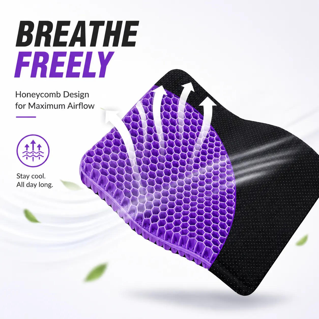 2PCS Gel Seat Cushion with Non-Slip Cover, Honeycomb Breathable Chair Pad, Ergonomic Support for Office Chair, Car Driving, Computer Desk and Wheelchair
