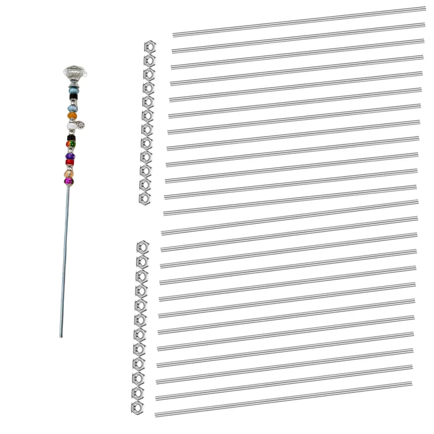 Set of 48  8/32 Inch M4 Threaded Rods and Studs, Include 24 count 12.99" Fully Threaded Rods 24 count Stainless Steel Hex Nuts, Right Hand Thread Bar for Clamps Hangers Beaded Garden Stakes