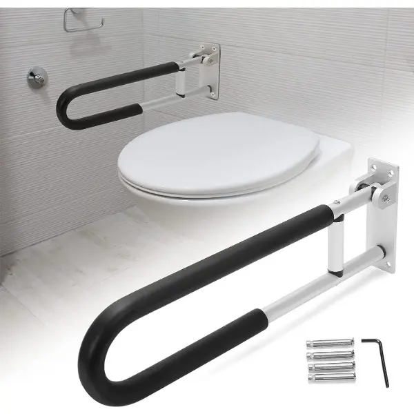 HECASA 23.6 Inch Flip Up Toilet Grab Bar Folding Handicap Grab Bars Rails Support for Elderly Disabled Pregnant Woman Bathroom Shower Safety Toilet Safety Rail