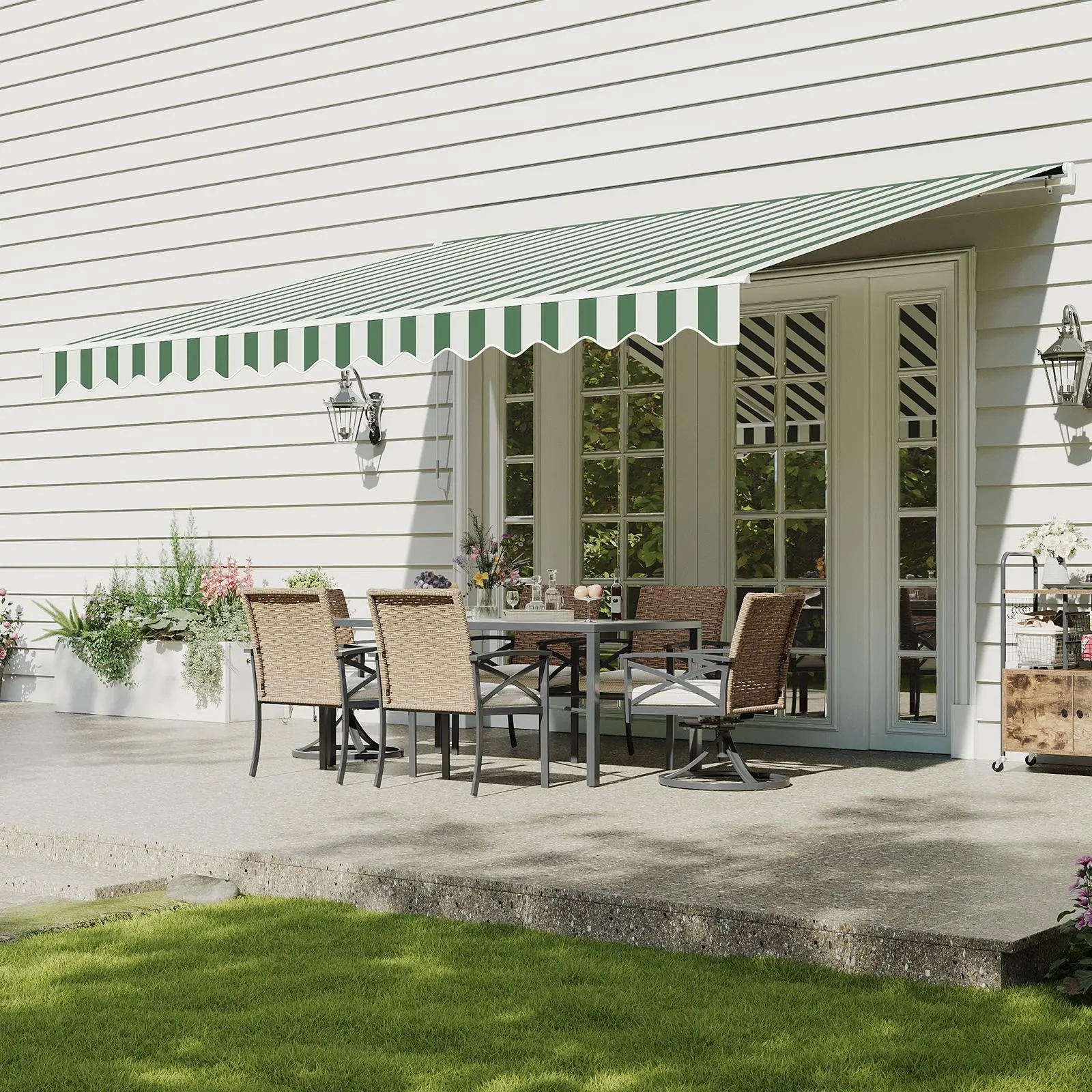 Aoxun Rectangular Wall-Mount Manual Crank Retractable Awning, 12x10 FT Adjustable Outdoor Patio Sun Shade Canopy, Waterproof PA-Coated Polyester Fabric for Backyard, Deck, Pool Area solar light durable rib canopy gazebo up pop cloth