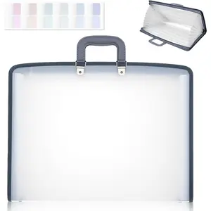 Dunzoom 1 Pack 11 x 17 Art Portfolios, Expanding File Organizer with 13 Pocket for Artwork, Painting Document Binder with Handle, Zipper and 120 Pcs Sticky Labels, Oxford Cloth Edge (Grey)