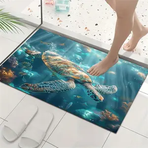 1pc Sea Turtle Pattern Non-Slip Diatomaceous Earth Floor Mat, Soft, absorbent, fast drying, perfect for kitchen, bathroom, entrance, enhance home decoration, fast drying non-slip diatomaceous earth floor mat