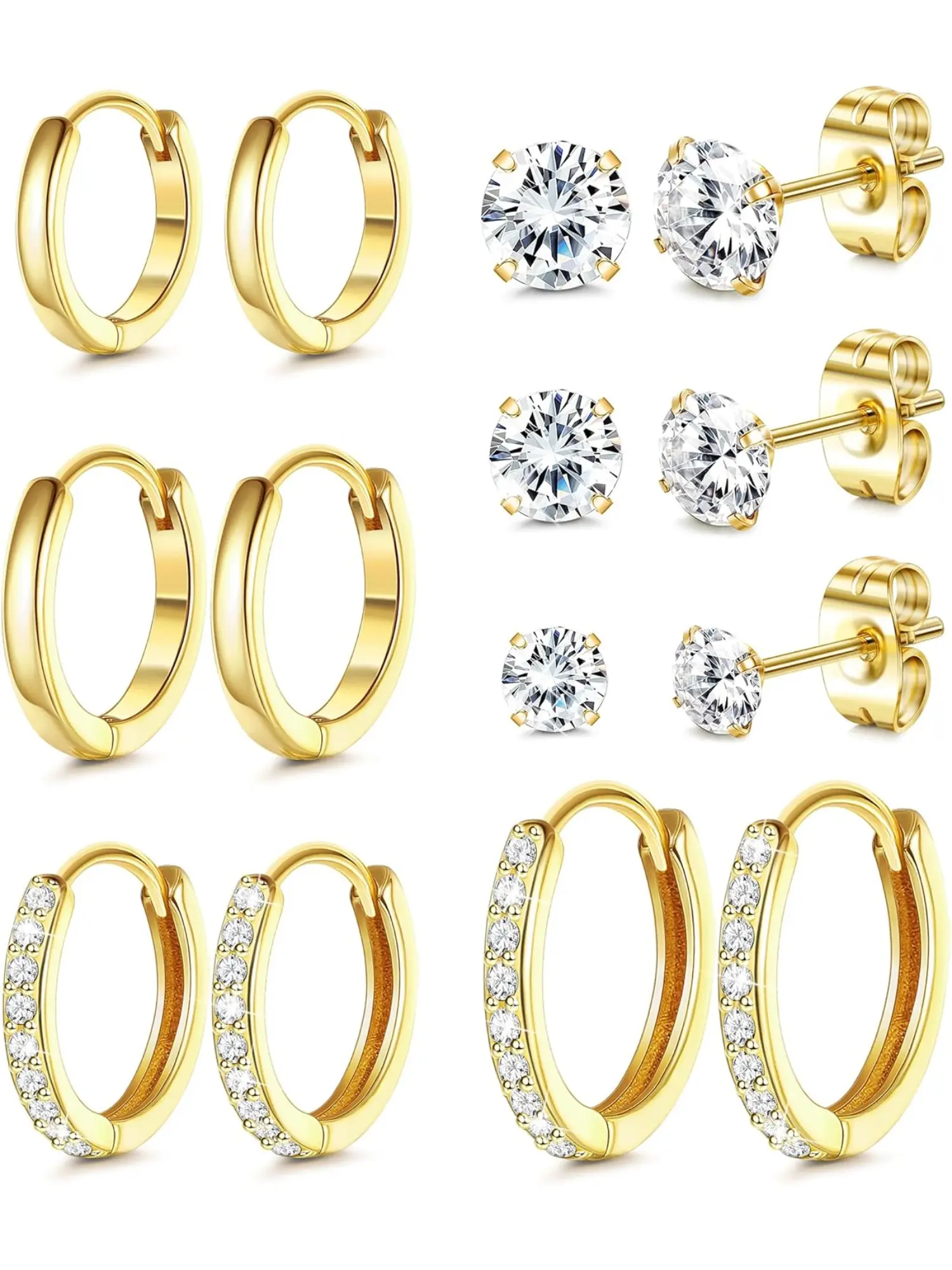 7 Pairs Hoop Stud Earrings for Women Men Studs Earrings 316L Surgical Steel Hypoallergenic Earrings Set for Multiple Piercing Non Tarnish 14k Gold Plated Cartilage Earring Stud Earring Jewelry
