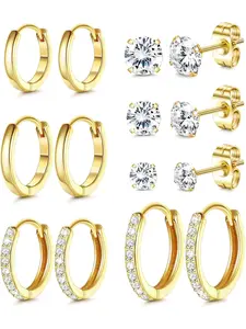 7 Pairs Hoop Stud Earrings for Women Men Studs Earrings 316L Surgical Steel Hypoallergenic Earrings Set for Multiple Piercing Non Tarnish 14k Gold Plated Cartilage Earring