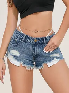 New Denim Hot Pants for Women, Spring Summer Sexy High-Waisted Ripped Button Fit Shorts, Y2K Vintage Slimming Casual Versatile Fashion