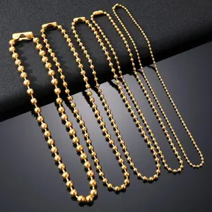 Stainless  ball bead necklace suitable for both men and women. Gold/silver colored metal bead chain necklace, exaggerated and eye-catching. Jewelry made Cuban chain link herringbone