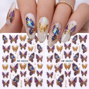 2 Pcs Butterfly Embossed Nail Art Stickers, 3D Sparkle Butterfly Design, DIY Nail Decals for Women and Girls