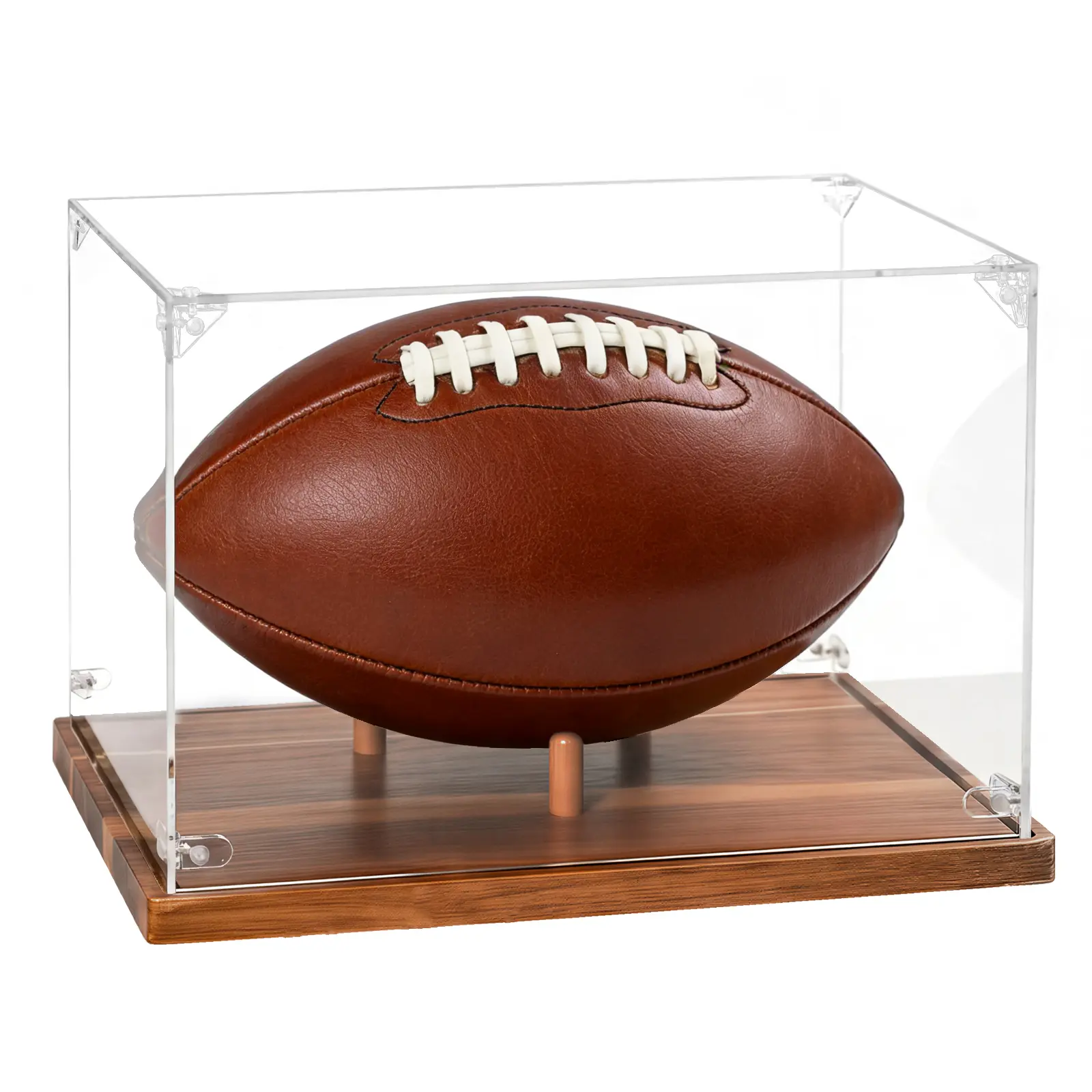 Football Display Case – Full Size Clear Acrylic Showcase Box with Wooden Base – Sports Ball Collectible Holder for Memorabilia & Gift Display