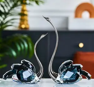 k9Elegant Crystal Swan Decorative Figurine Set for Home Decor Perfect for Tabletop Display and Gift Giving with Stunning Design and Elegant Finish