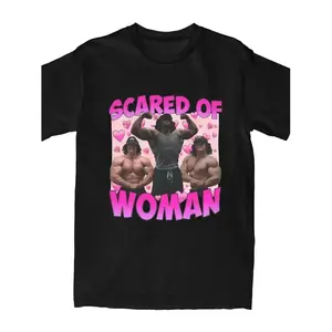 Sam Sulek "Fear of Women" Men'S Funny Graphic Tee - A Black Crew Neck Shirt Featuring Striking Pink Lettering And a Muscular Figure Design