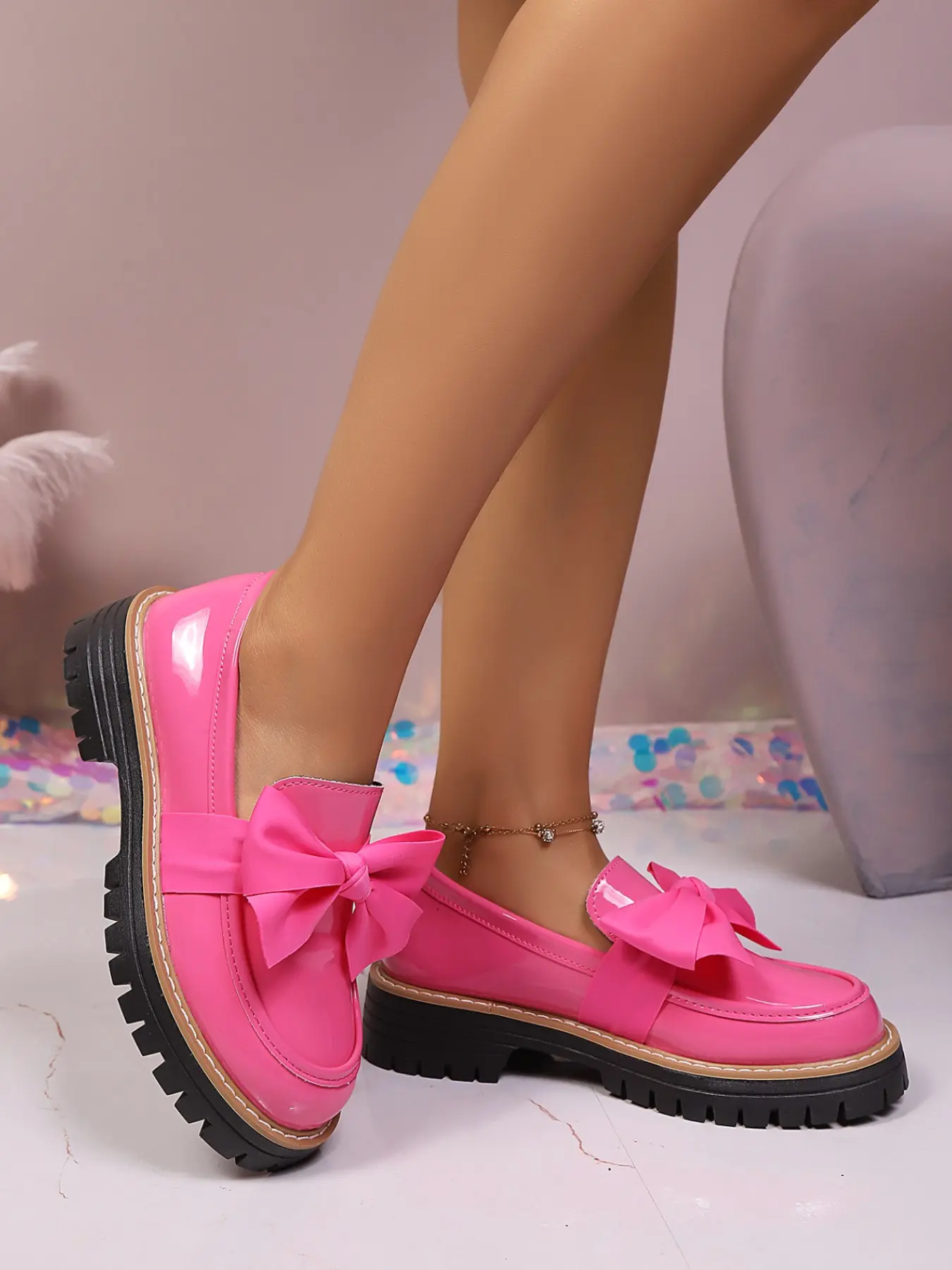Bow Decorated Faux Leather Loafers Women, Casual Comfortable Shoes for All Occasions, Soft Material for All-Day Wear, Trendy Design