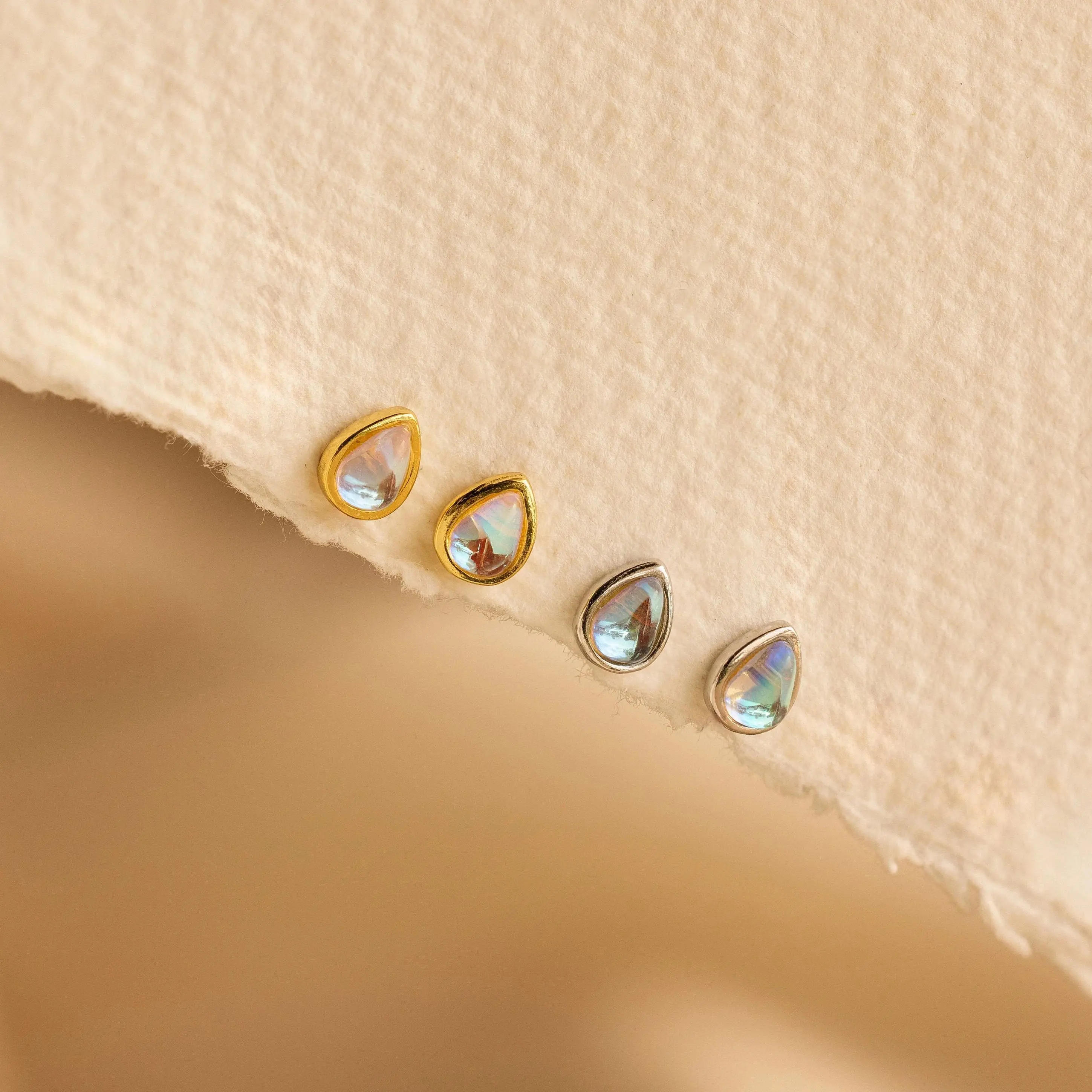 Pear Moonstone Studs by Caitlyn Minimalist - Dainty Teardrop Gemstone Stud Earrings - Minimalist Everyday Crystal Earrings - Gift for Her