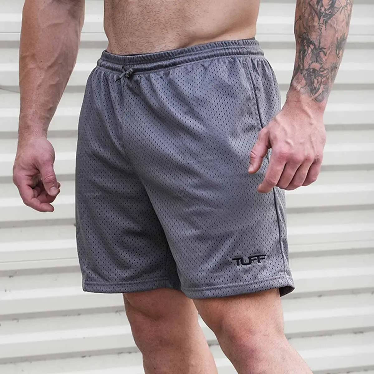 Men's Solid Sports Shorts, 6-Inch Lined Double-Layer Mesh for Running & Workout with Elastic Waistband and Side Pockets, Running Workout Shorts
