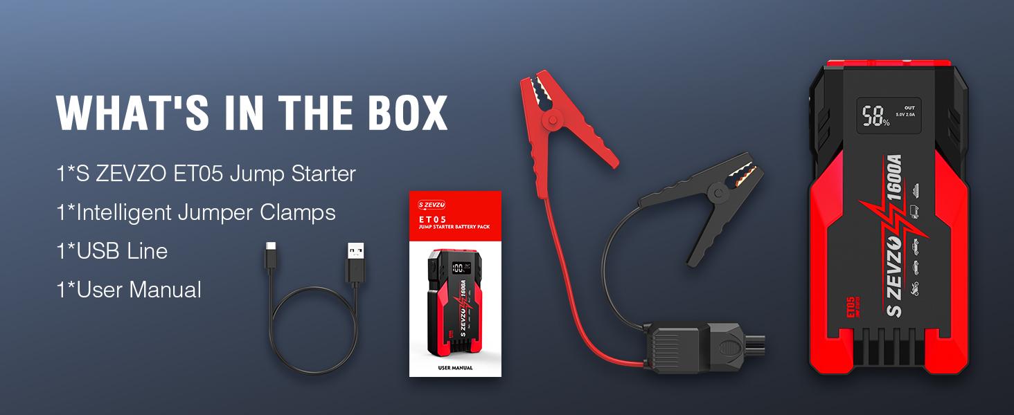 ET05 Portable Jump Starter — 12V Battery Pack for Up to 7.2L Gas & 5.5L Diesel Engines | 51.8Wh, USB Ports, LCD Display, LED Light