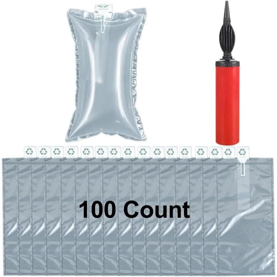Unisex Rectangular Shipping Air Pillows with Manual Hand Pump, 100-Count Inflatable Void Fill Cushioning, 3.9*7.9inch Packing Filler for Packaging Boxes, Moving Supplies
