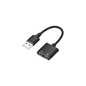 USB Sound Card Adapter with 3.5mm Headphone and Microphone Jack Braided Cable External USB Audio Adapter for Windows Mac Laptop