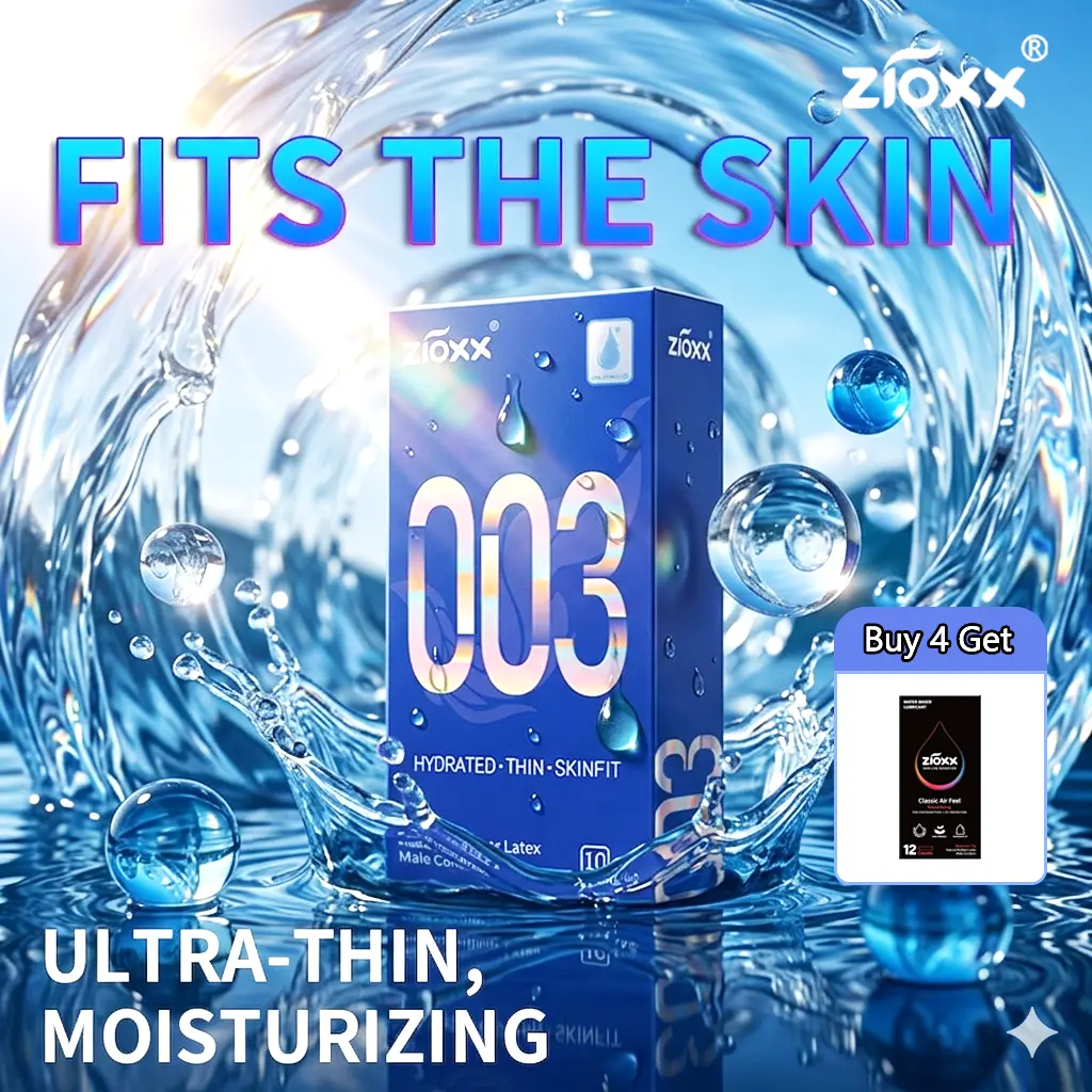 ZIOXX 003 Natural Latex Condoms, 10-Count Universal Fit, 0.045mm Ultra Thin, Ultra Sensitive for Sensitive Skin, Odorless, Soft, Silky Waterfeel, Hydrating HA, Extra Comfort for Intimate Moments, Pregnancy & STI Risk Reduction