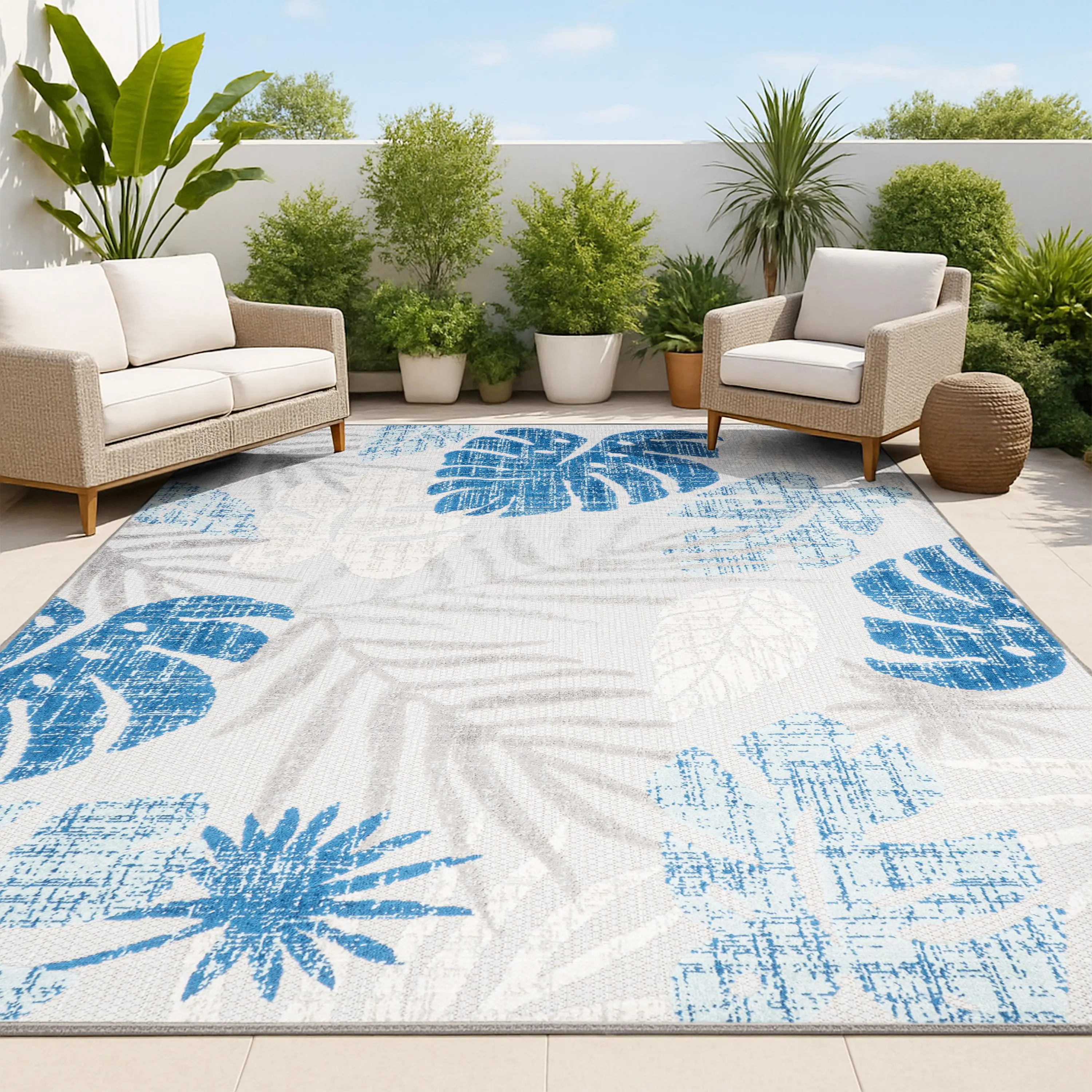 JONATHAN Y Monstera Tropical Leaf High-low Indoor/outdoor Area Rug; for Living Room, Kitchen, Bedroom, Dining Room, Patio, Porch, Backyard