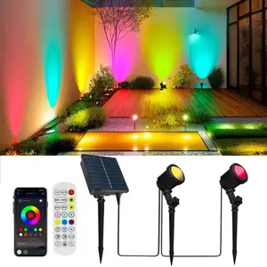 Smart Solar Spotlights 2-Pack, APP & Remote Controlled 16M Colors, IP65 Waterproof, 2200mAh, Outdoor Solar Landscape Lights, Solar Patio Lights, Garden Decorative Lighting for Garden/Yard/Pathway