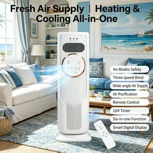 Multifunctional Bladeless Fan Heater Air Purifier Combo with Remote & Timer for Indoor Use