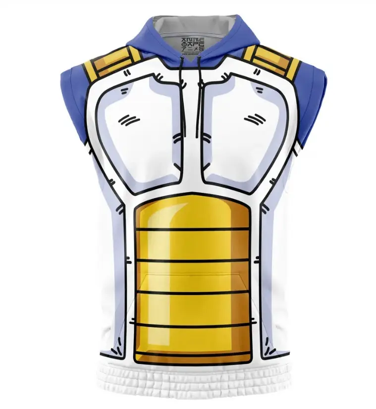 Vegeta Saiyan Battle Suit Sleeveless Hoodies, DBZ Anime Graphic Sleeveless Sweatshirt Hoodies