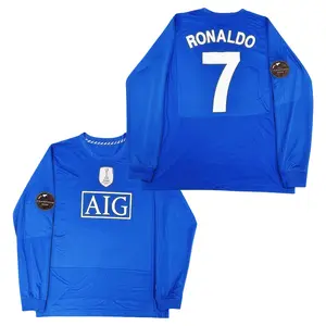 2007 2008 Away Retro Blue No.7 Long Sleeved Soccer Jersey