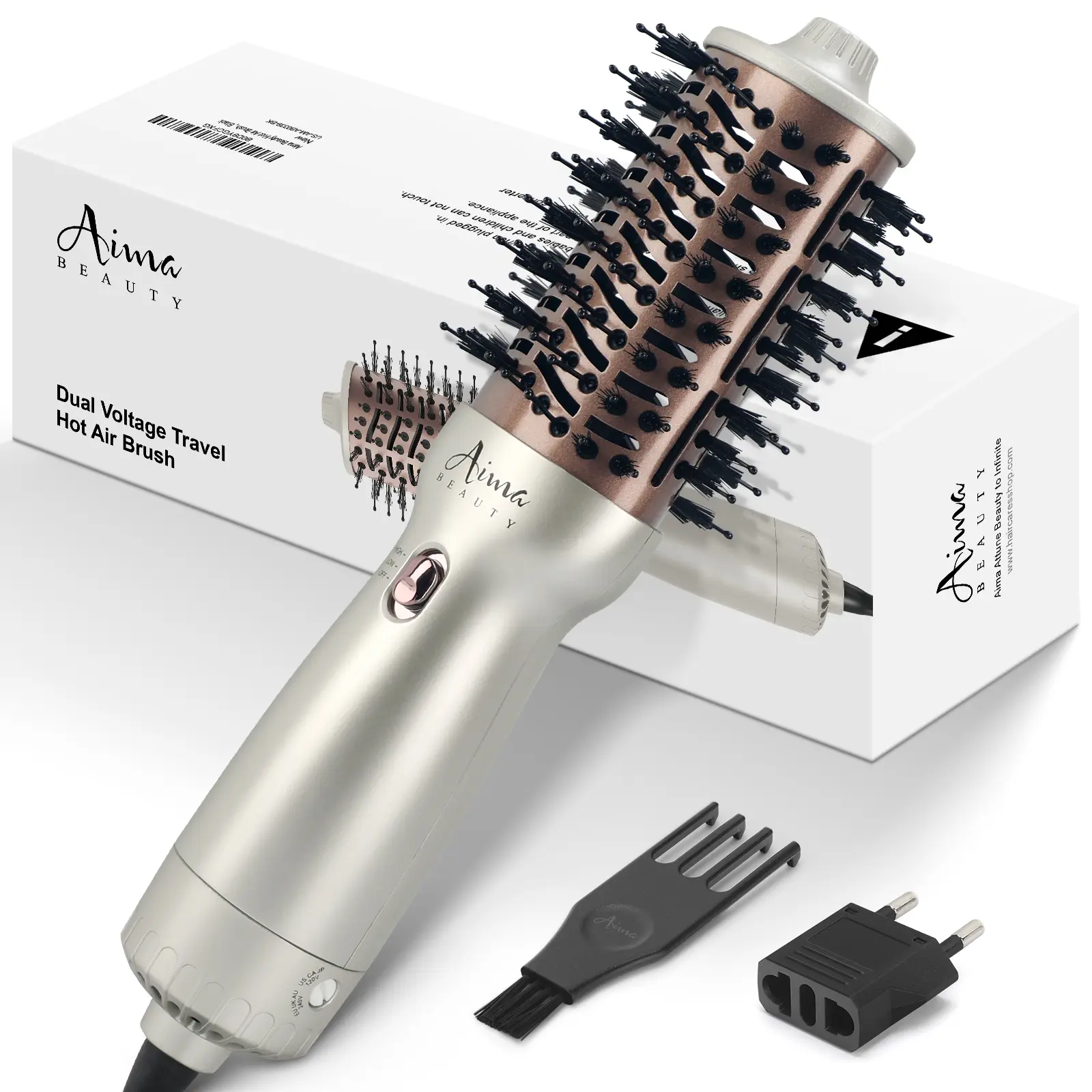 【4 IN 1】Aima Beauty Blowout Brush Dryer, Travel Hair Dryer Brush for Smooth and Voluminous Hair, Dual Voltage Hot Air Brush, 1-Step Tool for Blowout look Hair Styling Tool, Hair Curls, Straightener, Hair Dryer for Frizz#hair tools