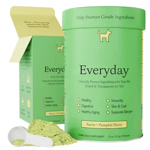 Everyday - Clean Dog Multivitamin Supplement | 45 Active Ingredients for Hip & Joint Support, Gut & Immune Support and Skin & Seasonal Allergy Support - 60 Scoops Bacon & Pumpkin Flavor Probiotics Natural Supplies
