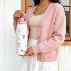 Pearl Bowknot Design Insulated Stainless Steel Water Bottle, 24oz/32oz/40oz Capacity, Sports Cup, Travel Mug, with Straw, Vacuum Insulated Tumbler, Gift for Birthday