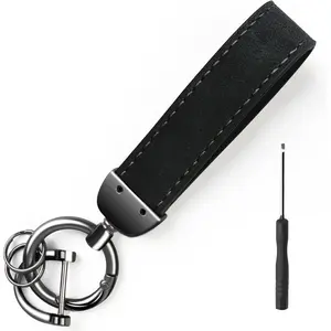 New Upgrade Car Key Chain for Men Women, Premium Leather Universal Keychains with Anti-Lost D-Ring