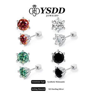 【#23】Classic Six-prong 0.5-1ct Synthetic Moissanite Stud Earrings, Plum blossom Cut Color Moissanite Earrings for Women with Certificate of Authenticity for Women Girls Men gift