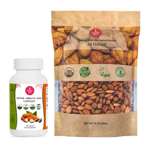 Mighty Apricot Bitter Apricot Kernels 1LB (16oz) & Apricot Seed Capsules 180 Capsules - Natural Source of Vitamin B17, Vegan, Gluten-Free, Turkey - Nut, Protein