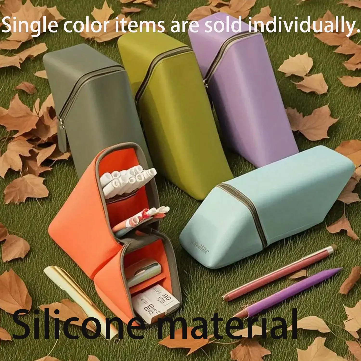 Soft silicone pen case, Stationery Office Supplies, large-capacity multi-layer telescopic design, transparent compartments for storing pens, makeup tools and stationery, durable and portable storage box for students, professionals and women