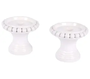 Temp-tations Set of (2) Stoneware Pedestal Candle Holders