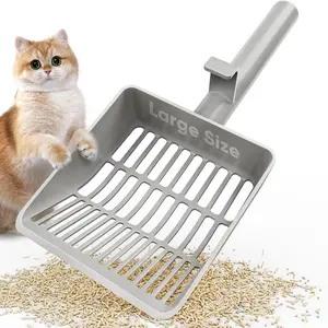 Large Cat Litter Scoop, Heavy-Duty Litter Scoop with Dual Sifting Holes for Fast & Fine Clumping, Kitty Litter Scooper with Long Handle & Easy-to-Hang Hook for Litter Box