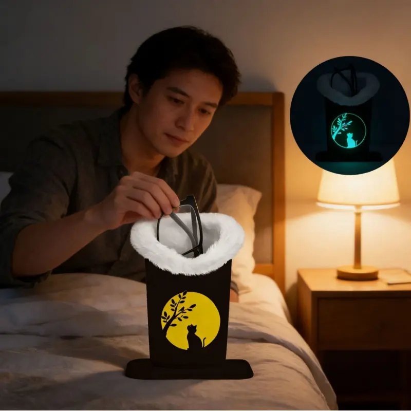 Glow-in-the-dark plush premium glasses case, Eyeglasses Holder, scratch-resistant and pressure-resistant glasses storage tube, bedside table, Bedroom, workstation, desktop storage, Mother's Day, Easter, birthday gift