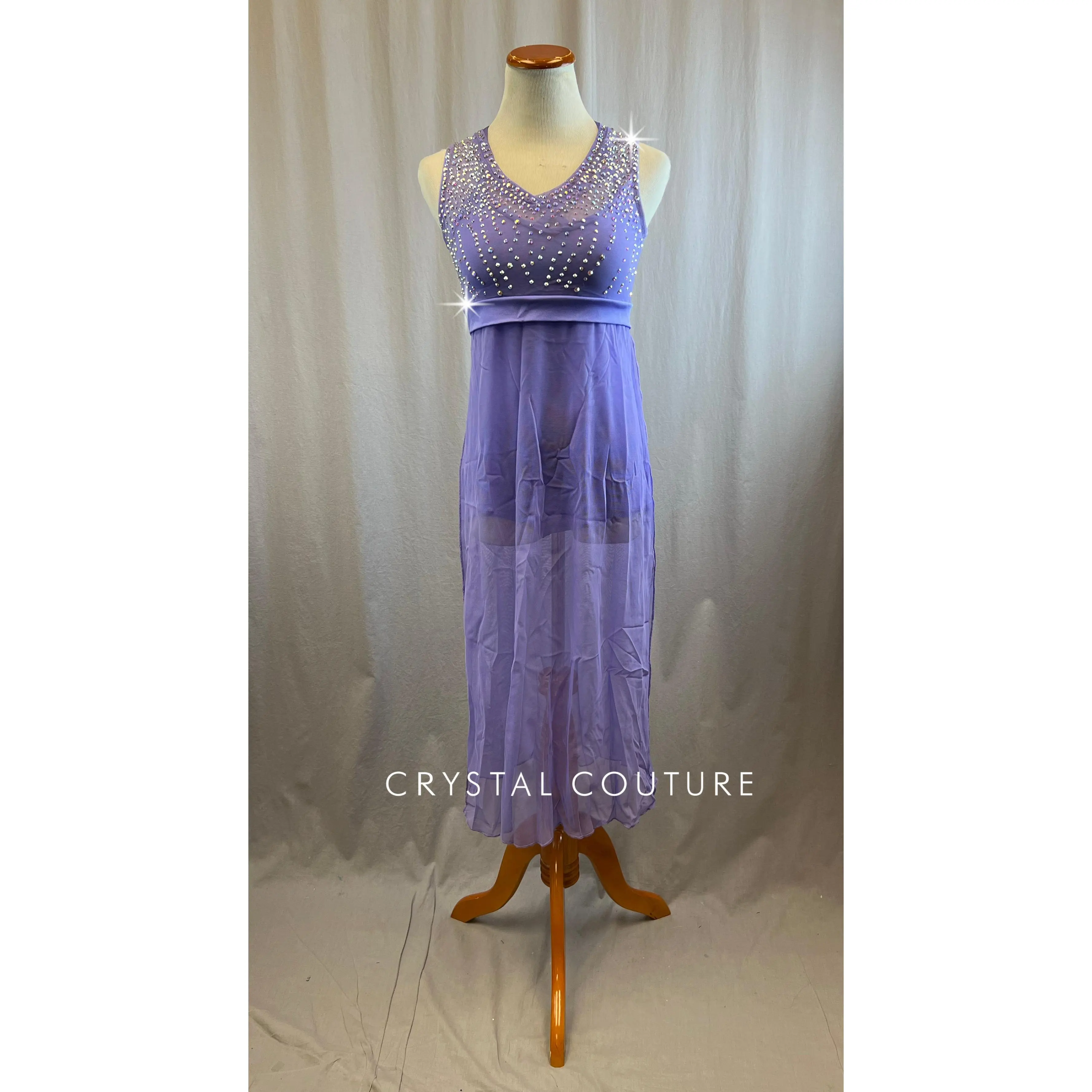 Lavender Mesh Dress with Rhinestones and Lycra Leotard