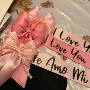Luxury Custom Ribbons with Elegant Pearl Accent and Personalized Message Design - Perfect for Bouquets & Various Occasions