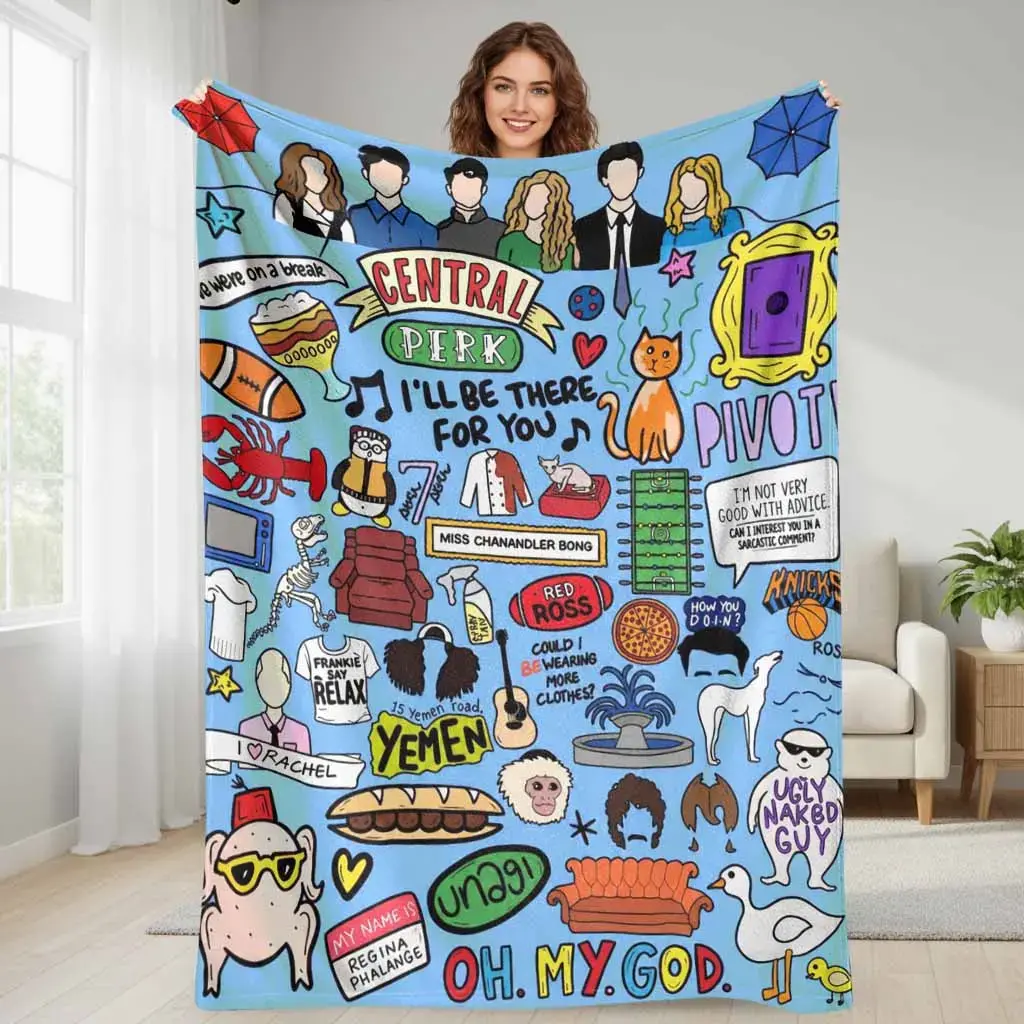 Friends Theme Central Perk Flannel Blanket Funny Quote Soft Throw Blankets for Bedding Couch Cover Sofa Bedroom Living Room Gift for Fans