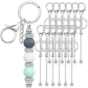 12PCS Beadable Keychains Bars Bulk Blank Beaded Metal Keychain for Craft DIY Gift