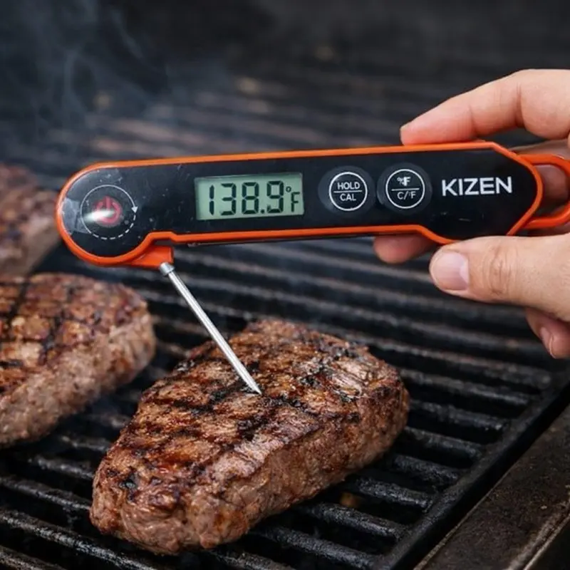 Kizen Digital Waterproof Instant Read Meat Thermometer with Battery Included