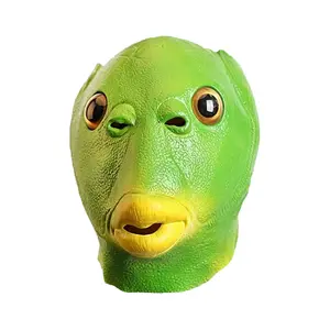whimsical design,Funny Green Fish Head Latex Mask - Funny and Ugly Style, Sand Carving Ugly and Cute Funny Style, Simulated Fish Skin Texture, Easter and April Fool's Day Party Gift Cosplay Adult Party  ,Party Mask