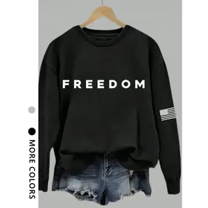 Women's Casual Daily Commute American Flag Letter Print Loose Fit Sporty Sweatshirt, Fall & Winter Fashion, Comfortable Shoulder DesignGift