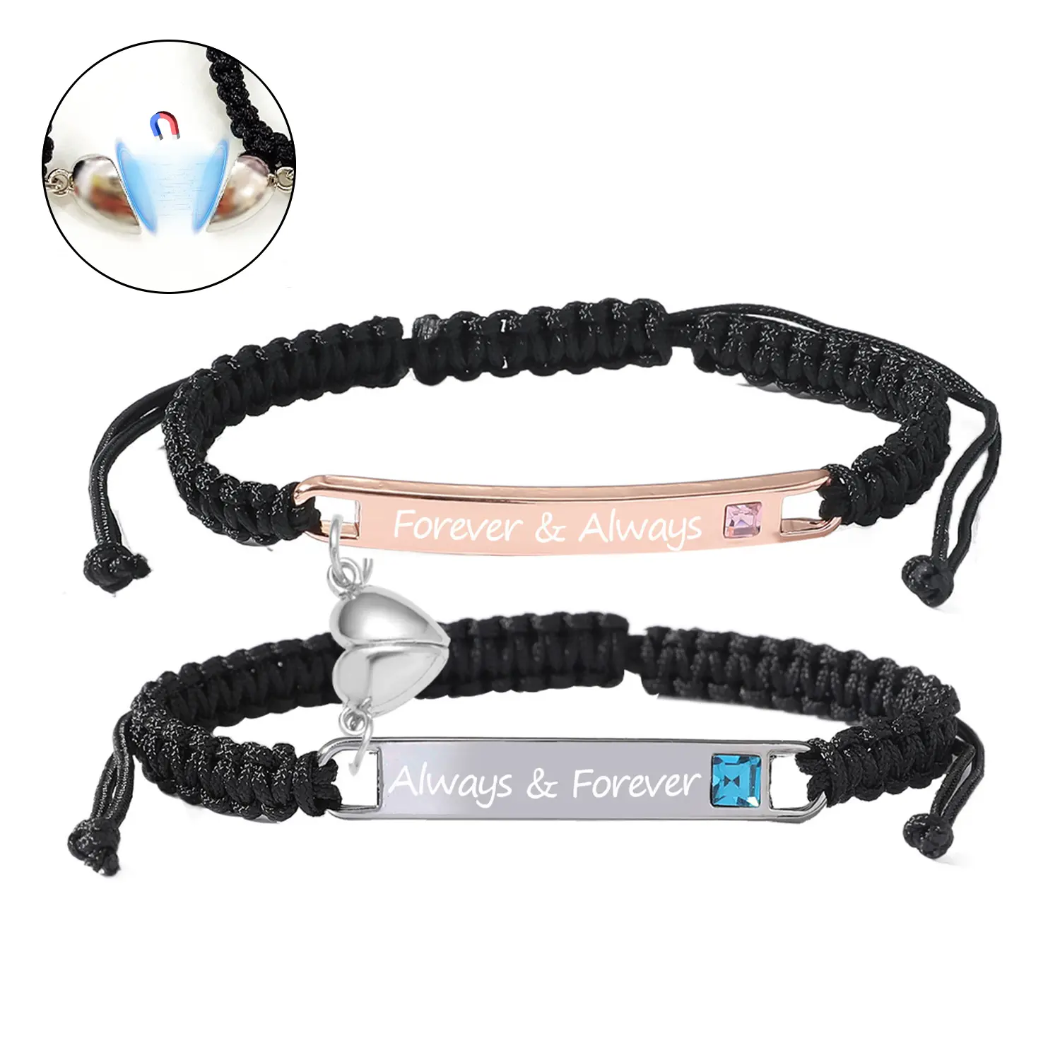 Adjustable Personalized Couple Bracelet Customized Couple Bracelets Set Mutual Attraction Custom Relationship Bracelet Personalized Gift for Men Women, Heart Charm Bracelet, Gift Ideas Valentine’s Day Gift