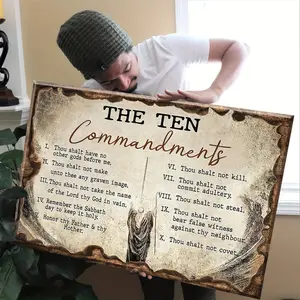 1-Piece Decorative Canvas Wall Art - Vintage-Style Jesus Painting & Ten Commandments Wall Art - Wrapped-Frame Design - Inspirational Office & Home Decor - Ready to Hang