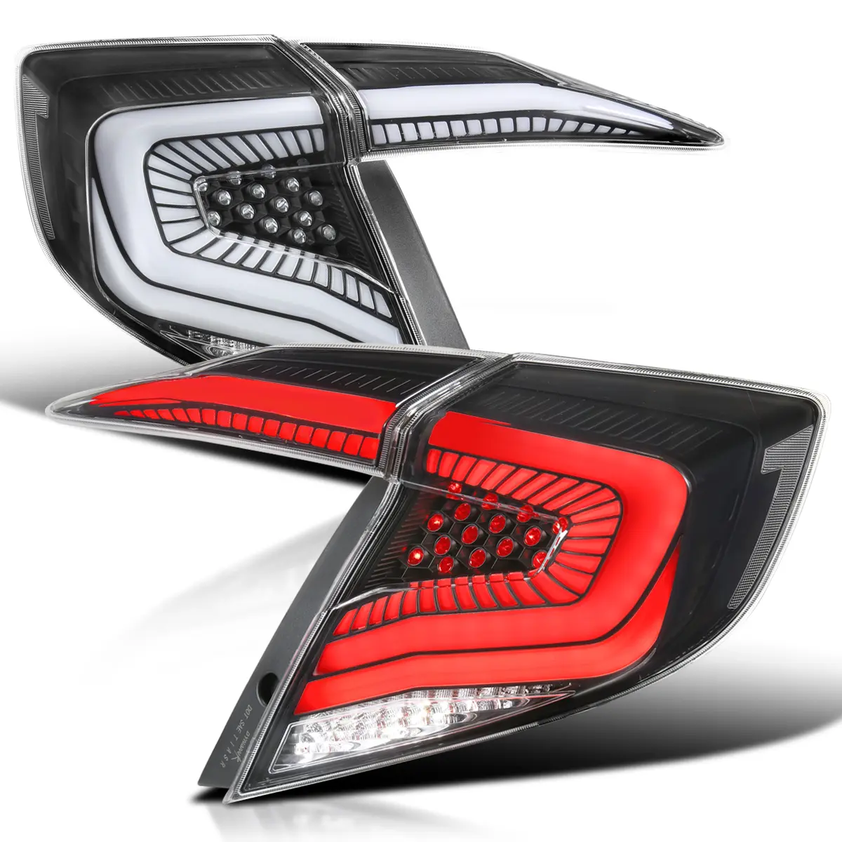 Spec D Tuning LT-CV164JMLED-SQ2-RS Sedan LED Tail Lights with Matte Black Housing & Clear Lens with Sequential Turn Signal & Show Mode for 2016-2021 Honda Civic