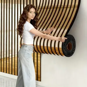 Luxury Hot Stamping Vinyl Wall Stickers, 3D Self-adhesive Mirror Grille Wallpaper, Waterproof Foam Material, Silver/Gold Striped Pattern, Suital Decoration, Feature Wall, Entryway, Bedroom, Home Decor