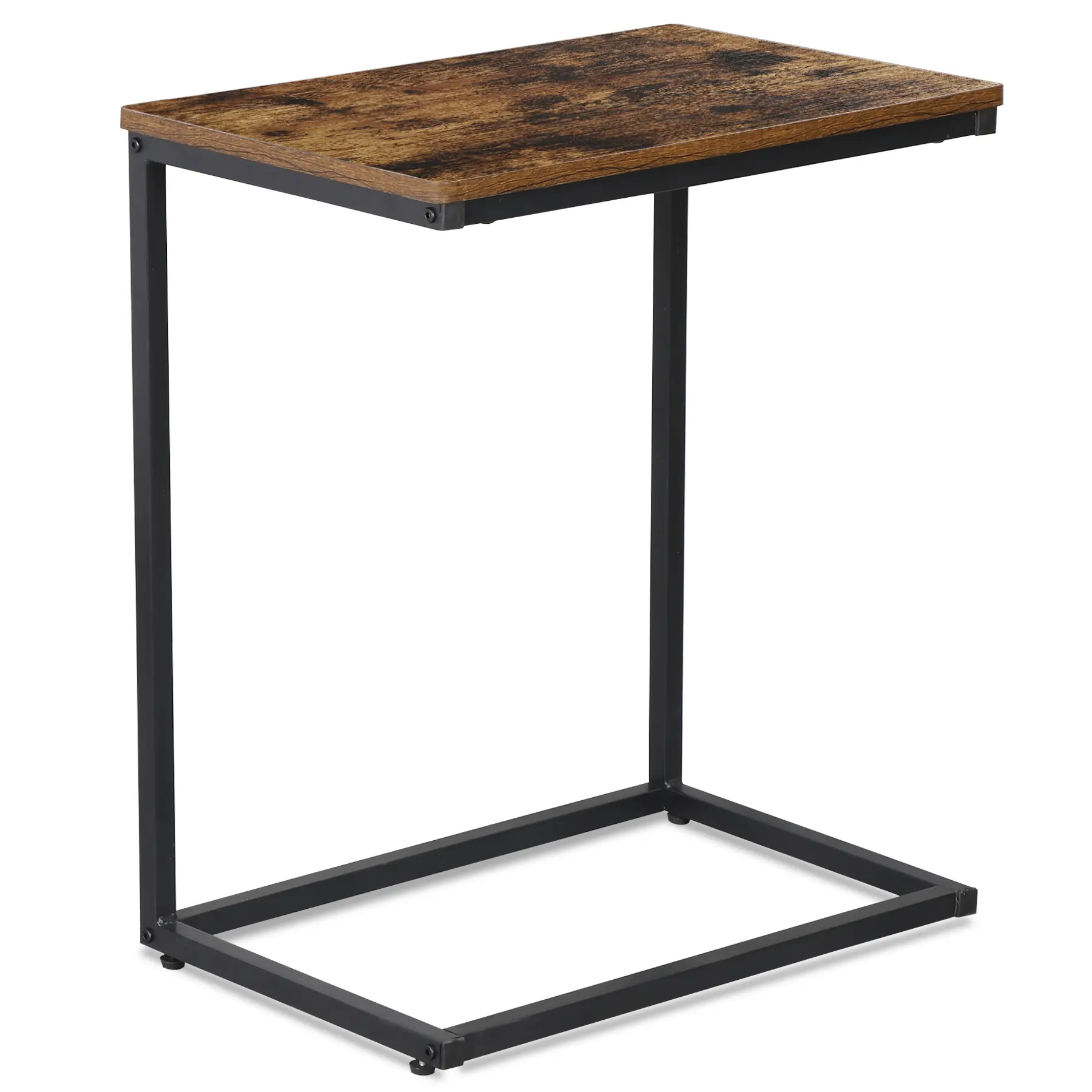 Zeny C-Shaped Compact Sofa Side Table - MDF & Metal Indoor Furniture, Sturdy End Table with Metal Frame, 55lb Load Capacity, Adjustable Legs, Rustic Finish for Home Office Bedside Use, Sturdy End Tables
